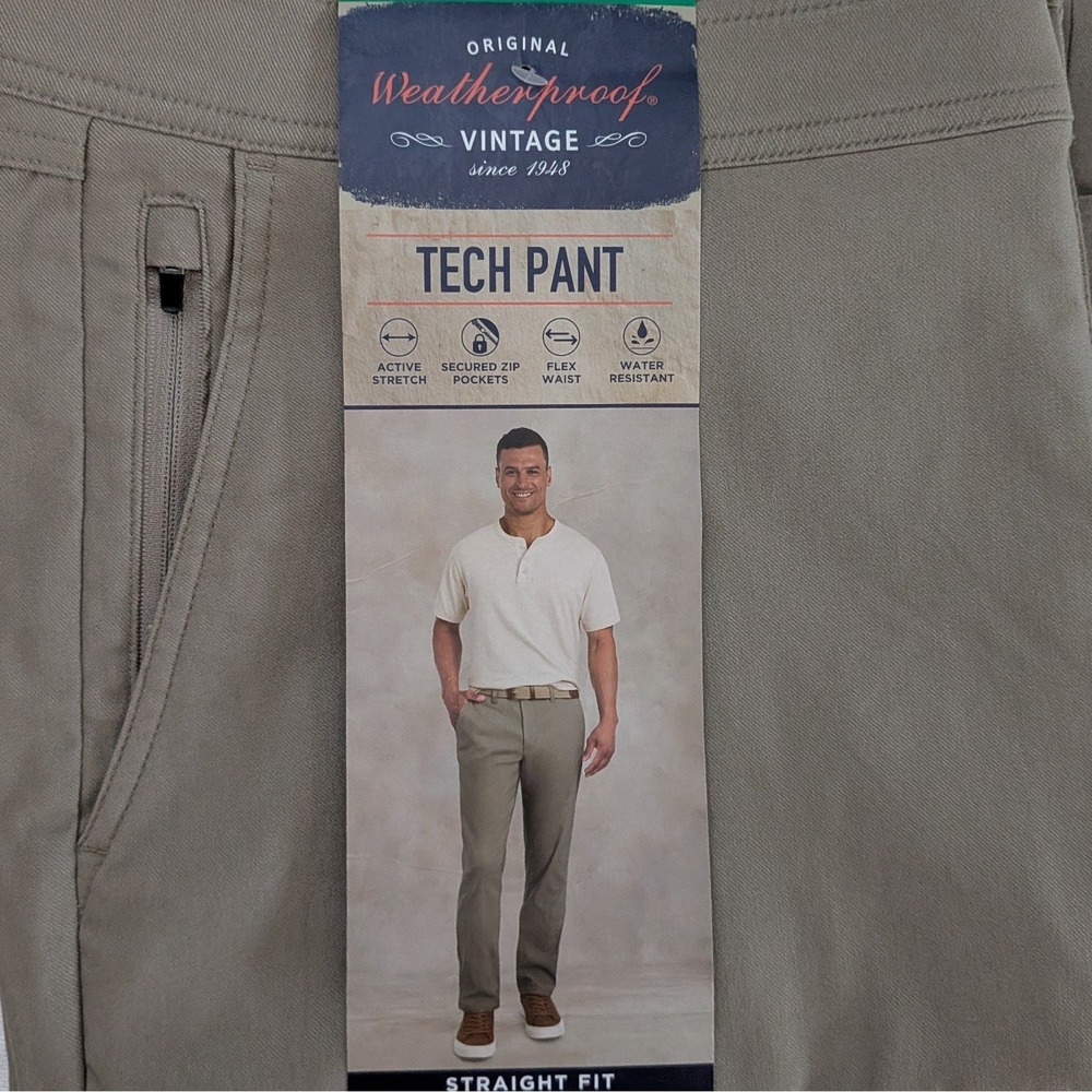 New Weatherproof Vintage Men's Straight Fit Tech Pants Tan 36x34 - Picture 7 of 8